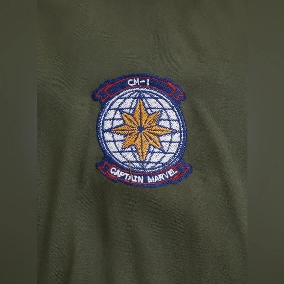 Her Universe Captain Marvel Olive Patchwork Shirt Dress NWT Size L 12 - Picture 11 of 15